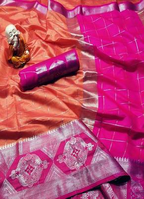orange woven banarasi saree with blouse 1