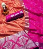 orange woven banarasi saree with blouse