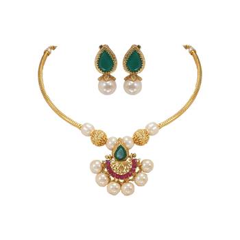 Gold pearl necklace-sets 4