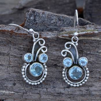 Blue Topaz   925 Sterling Silver Earrings 2