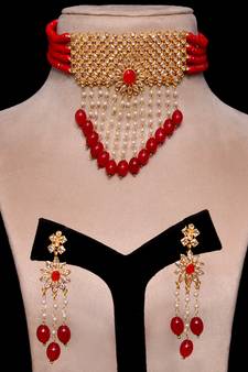 Kundan and Red Stone Embellished Designer Neckpiece 317FNN160