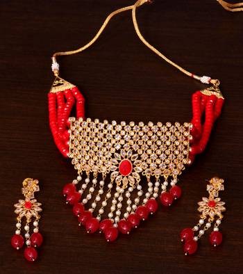 Kundan and Red Stone Embellished Designer Neckpiece 317FNN160 2
