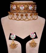 Gold Plated Kundan and Meenakari Worked Designer Choker 317FNN165