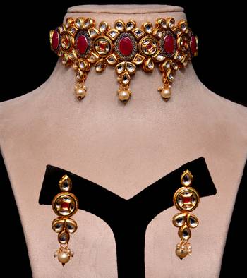 Kundan and Ruby Embellished Meenakari Worked Designer Choker 317FNN166 1