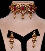 Kundan and Ruby Embellished Meenakari Worked Designer Choker 317FNN166