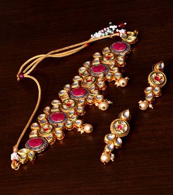 Kundan and Ruby Embellished Meenakari Worked Designer Choker 317FNN166 2