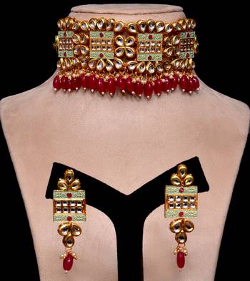 Kundan and Stone Embellished Meenakari Worked Designer Choker 317FNN167 1