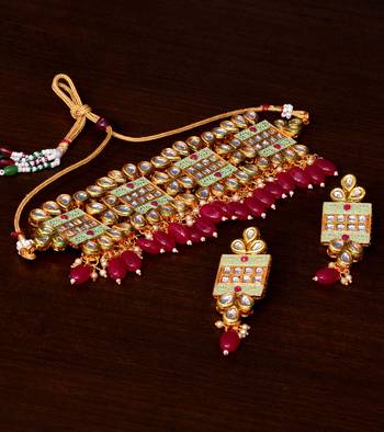 Kundan and Stone Embellished Meenakari Worked Designer Choker 317FNN167 2