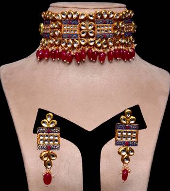 Kundan and Stone Embellished Meenakari Worked Designer Choker 317FNN168 1