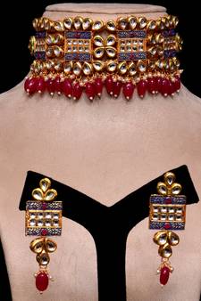 Kundan and Stone Embellished Meenakari Worked Designer Choker 317FNN168