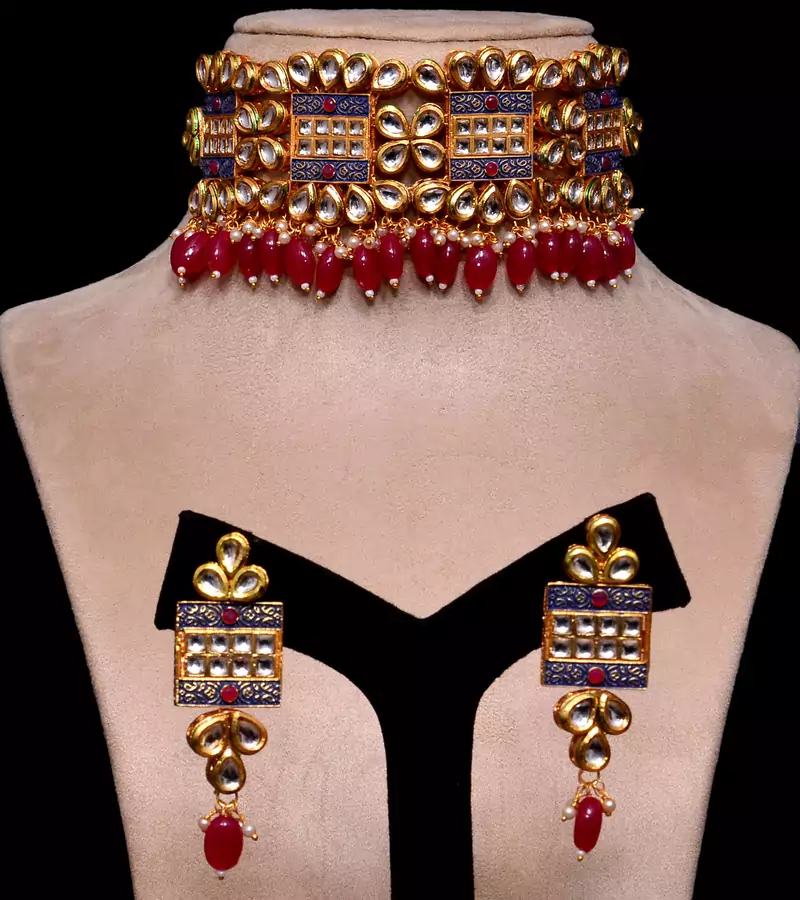 Kundan and Stone Embellished Meenakari Worked Designer Choker 317FNN168