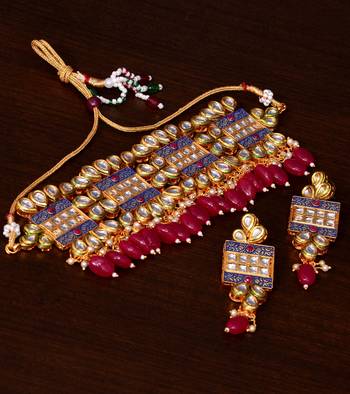 Kundan and Stone Embellished Meenakari Worked Designer Choker 317FNN168 2
