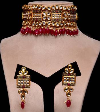 Kundan and Stone Embellished Meenakari Worked Designer Choker 317FNN169 1