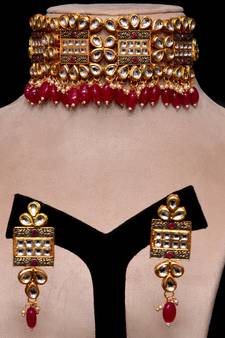 Kundan and Stone Embellished Meenakari Worked Designer Choker 317FNN169