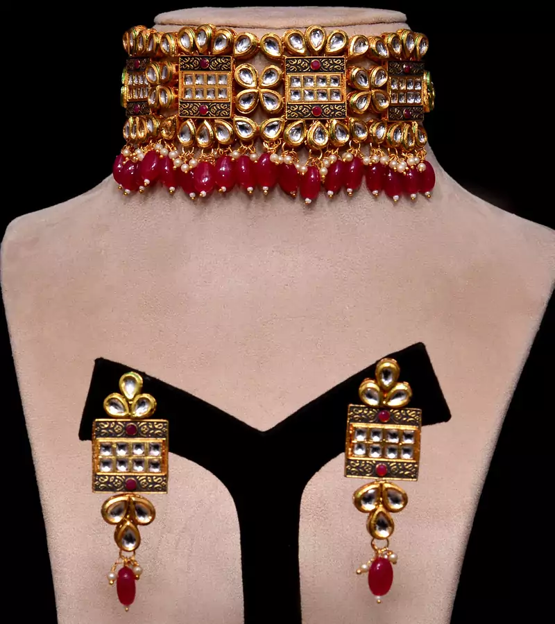 Kundan and Stone Embellished Meenakari Worked Designer Choker 317FNN169