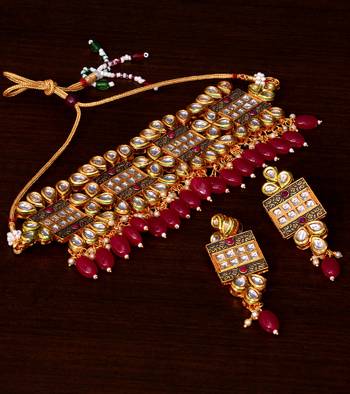 Kundan and Stone Embellished Meenakari Worked Designer Choker 317FNN169 2