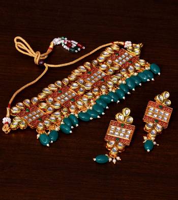 Kundan and Stone Embellished Meenakari Worked Designer Choker 317FNN170 2