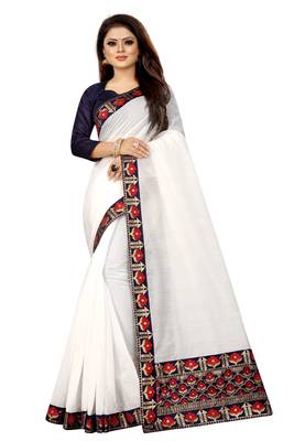 White woven chanderi saree with blouse 1