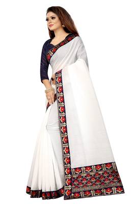 White woven chanderi saree with blouse 2