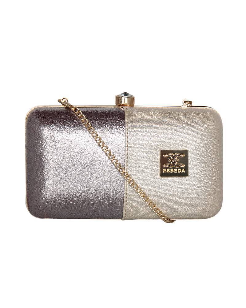 Esbeda Silver Color Solid Pattern Glammer box clutch For Women