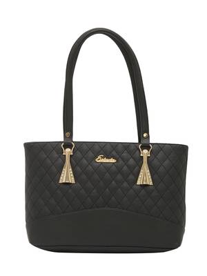 Esbeda Black Checks Pu Synthetic Fabric Handbag For Women 1