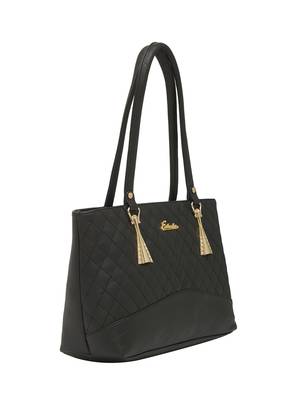 Esbeda Black Checks Pu Synthetic Fabric Handbag For Women 2