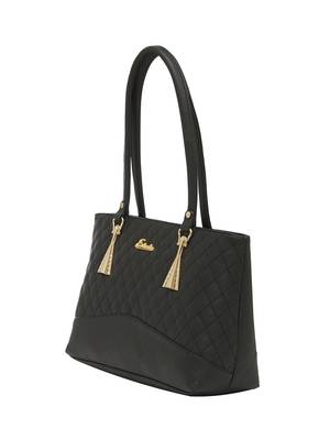 Esbeda Black Checks Pu Synthetic Fabric Handbag For Women 3