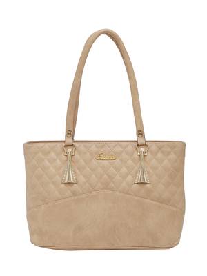 Esbeda Beige Checks Pu Synthetic Fabric Handbag For Women 1