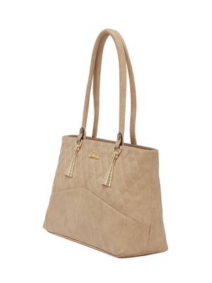 Esbeda Beige Checks Pu Synthetic Fabric Handbag For Women 3