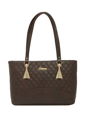 Esbeda Brown Checks Pu Synthetic Fabric Handbag For Women 1