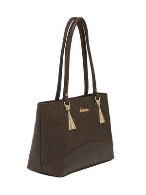 Esbeda Brown Checks Pu Synthetic Fabric Handbag For Women 2