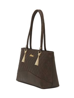 Esbeda Brown Checks Pu Synthetic Fabric Handbag For Women 3