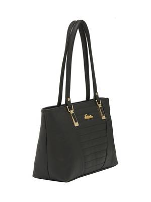 Esbeda Black Checks Pu Synthetic Fabric Handbag For Women 2
