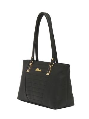 Esbeda Black Checks Pu Synthetic Fabric Handbag For Women 3
