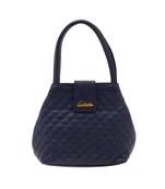 Dark Blue Checks Pu Synthetic Material Handbag For Women