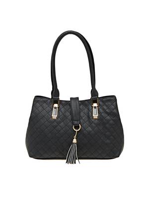Esbeda Black Checkered Pu Synthetic Material Handbag For Women 1