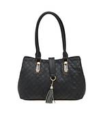 Esbeda Black Checkered Pu Synthetic Material Handbag For Women