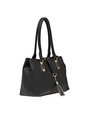 Esbeda Black Checkered Pu Synthetic Material Handbag For Women 2