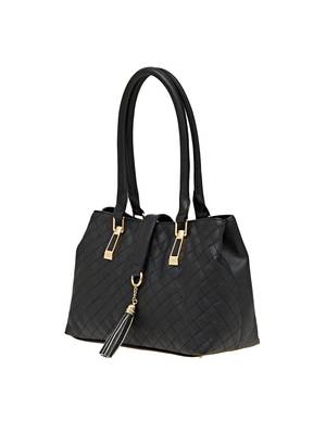 Esbeda Black Checkered Pu Synthetic Material Handbag For Women 3