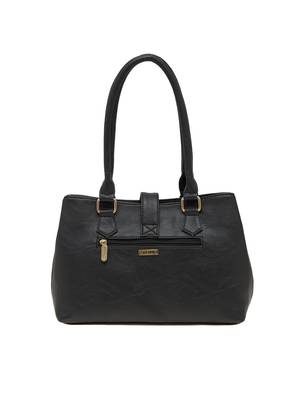 Esbeda Black Checkered Pu Synthetic Material Handbag For Women 4