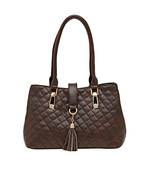 Brown Checkered Pu Synthetic Material Handbag For Women