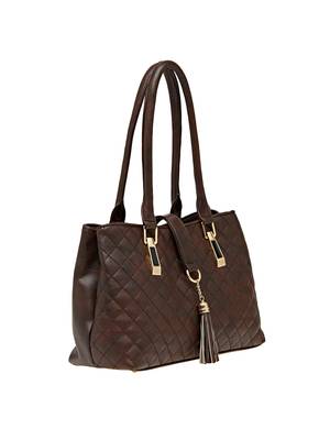 Brown Checkered Pu Synthetic Material Handbag For Women 2