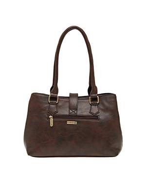 Brown Checkered Pu Synthetic Material Handbag For Women 4