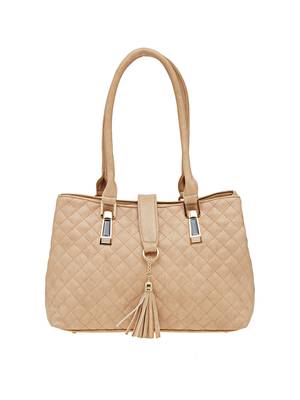 Esbeda Beige Checkered Pu Synthetic Material Handbag For Women 1