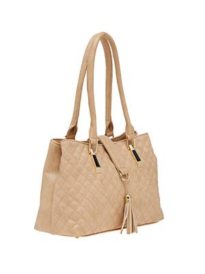 Esbeda Beige Checkered Pu Synthetic Material Handbag For Women 2