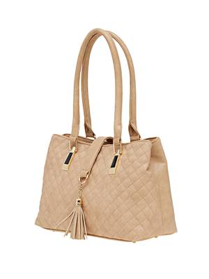 Esbeda Beige Checkered Pu Synthetic Material Handbag For Women 3