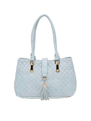 Esbeda Blue Checkered Pu Synthetic Material Handbag For Women 1