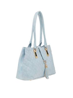 Esbeda Blue Checkered Pu Synthetic Material Handbag For Women 2
