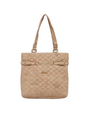 Esbeda Beige Checked Pu Synthetic Material Handbag For Women 1