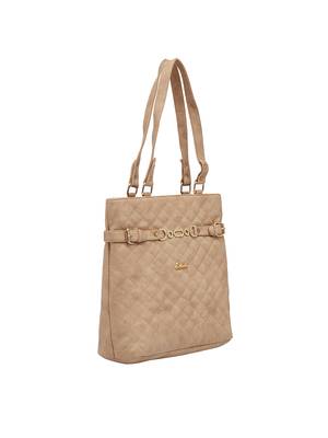 Esbeda Beige Checked Pu Synthetic Material Handbag For Women 2